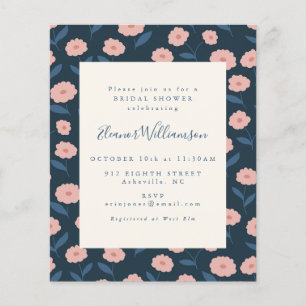 Budget Boho Navy Blumen Brautparty-Einladung