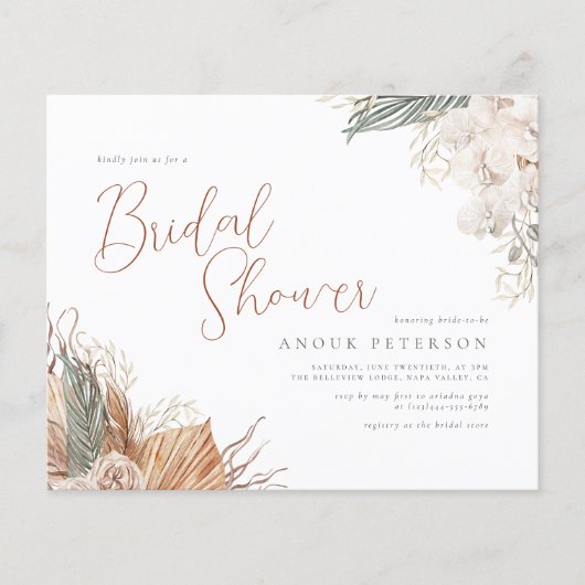 Budget Boho Orchid & Pampas Grass Brautparty (Vorderseite)