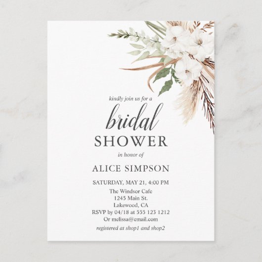 Budget Boho Pampa Grass Greenerity Brautparty Inv Einladungspostkarte (Vorderseite)