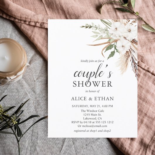 Budget Boho Pampa Grass Grüne Couple Dusche Inv Einladungspostkarte