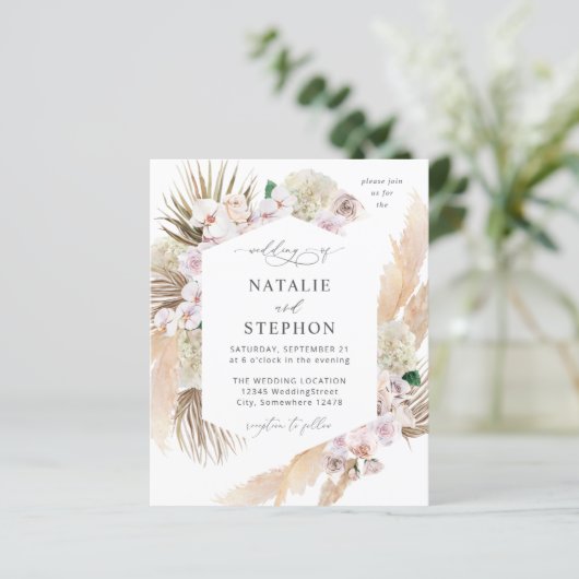 Budget Boho Pampas Grass Beach Floral Wedding (Stehend Vorderseite)