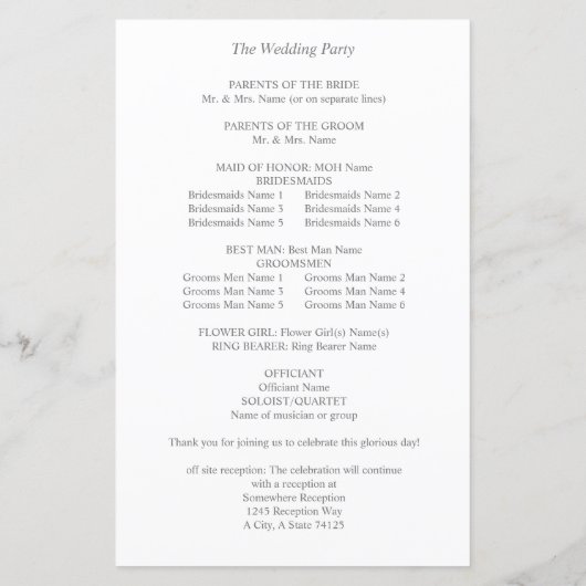 Budget Boho Pampas Grass Beige Wedding Programm ME (Rückseite)