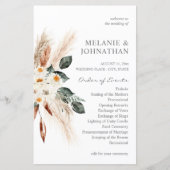 Budget Boho Pampas Grass Beige Wedding Programm ME (Vorderseite)