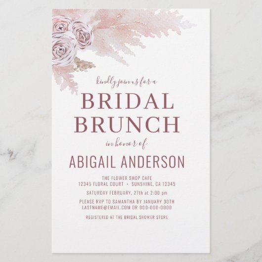Budget Boho Pampas Grass Bridal Brunch Einladung Flyer (Vorne)