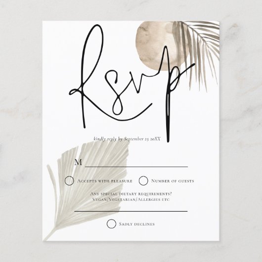 Budget Boho Pampas Grass fan Wedding RSVP (Vorderseite)
