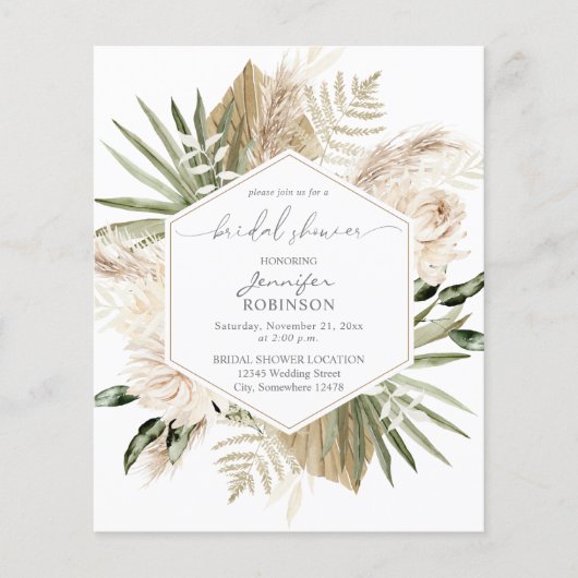 Budget Boho Pampas Grass & Floral Brautparty (Vorderseite)