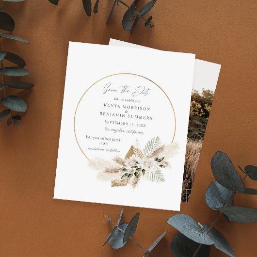 Budget Boho Pampas Grass & Foto Save the Date Flyer