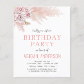 Budget Boho Pampas Grass Geburtstagspartei Einladu (Vorderseite)