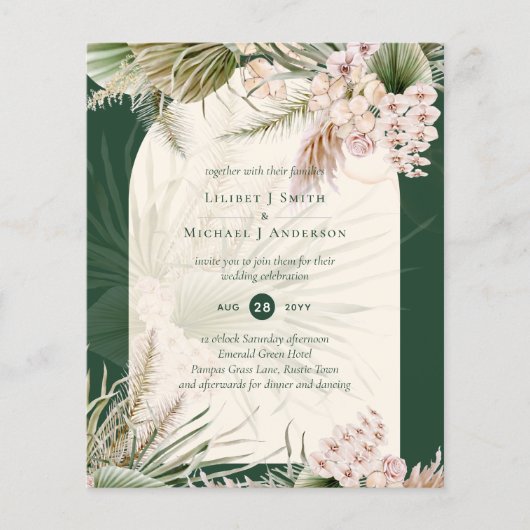 BUDGET BOHO Pampas Grass Green Wedding MATTE Flyer (Vorne)
