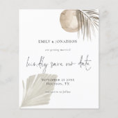 Budget Boho Pampas Grass Script Save the Date (Vorderseite)