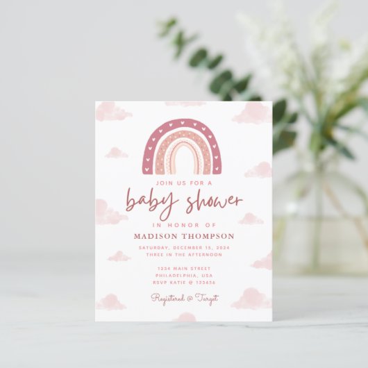 Budget Boho Pastel Pink Rainbow Baby Dusche (Stehend Vorderseite)
