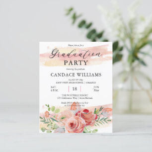 BUDGET Boho Peach Floral Grad Party Einladung