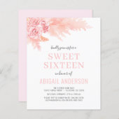 Budget Boho Pink 16 . Geburtstag Einladung (Vorne/Hinten)