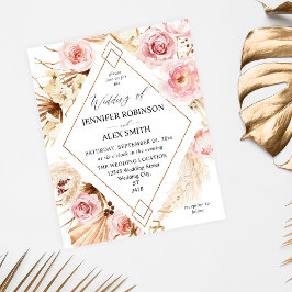 Budget Boho Pink & Beige Blumengoldene Hochzeit Flyer