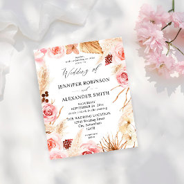 Budget Boho Pink & Beige Pampas Hochzeit Flyer