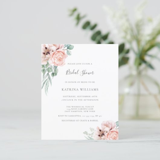 Budget Boho Pink Blumendusche Einladung (Stehend Vorderseite)