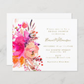 Budget Boho Pink Blumendusche Einladung (Vorne/Hinten)