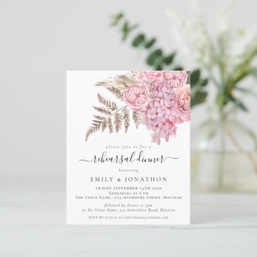 Budget Boho Pink Florals Probe Abendessen einladen (Stehend Vorderseite)