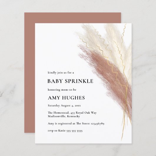 Budget Boho Pink Pampas Grass Baby Sprinkle (Vorne/Hinten)