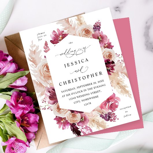 Budget Boho Pink Pampas Grass Floral Wedding Pink