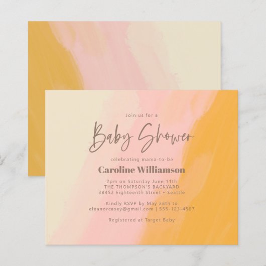 Budget Boho Pink Yellow Script Kinderdusche Einlad (Vorne/Hinten)