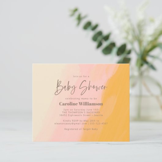 Budget Boho Pink Yellow Script Kinderdusche Einlad (Stehend Vorderseite)