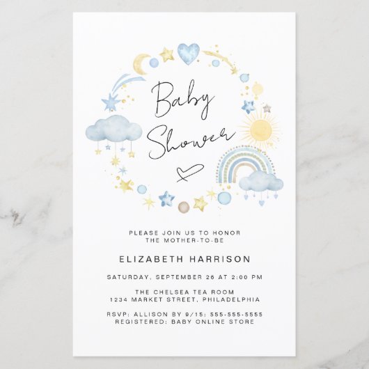 Budget Boho Rainbow Baby Boy Shower Einladung (Vorderseite)