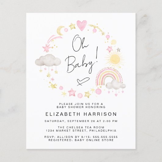 Budget Boho Rainbow Baby Dusche (Vorderseite)