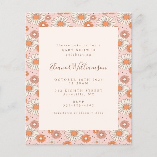 Budget Boho Retro Pink Floral Baby Dusche (Vorderseite)