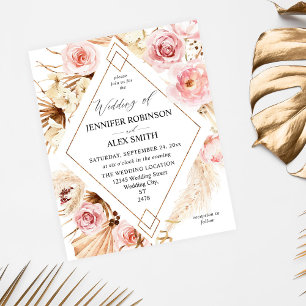 Budget Boho Rosa & Beige Blumen Gold Hochzeit Flyer