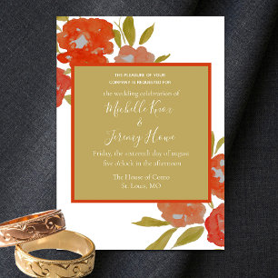 Budget Boho Rot Orange Gold Florale Hochzeit Einladung