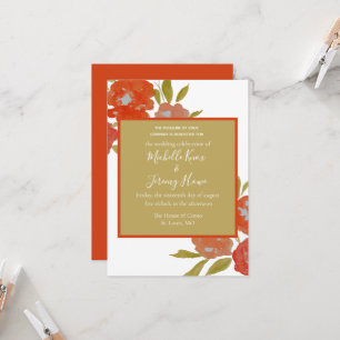 Budget Boho Rot Orange Gold Florales Hochzeit Einladung
