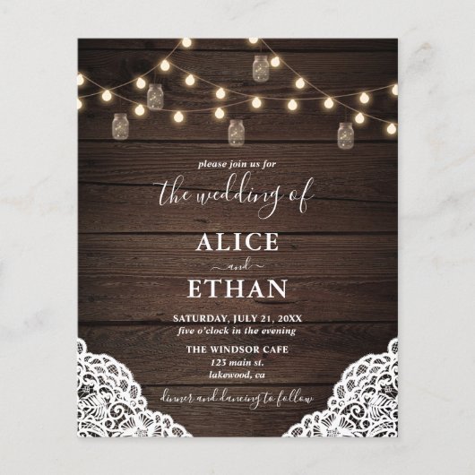 Budget Boho Rustic Mason Jars Wedding Flyer (Vorne)