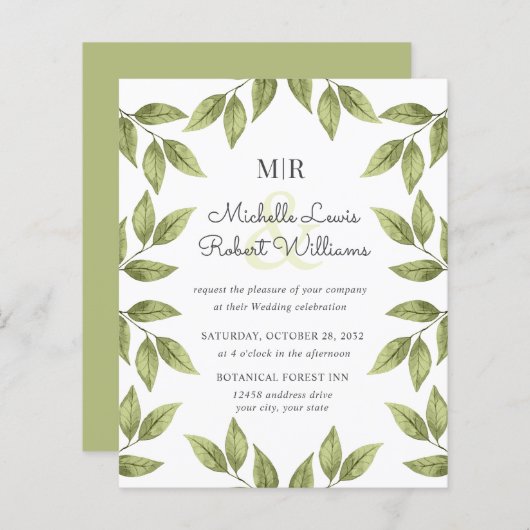 BUDGET Boho Rustikale grüne Blätter Hochzeit (Vorne/Hinten)