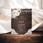 Budget Boho Rustikale neutrale Blume Hochzeit Flyer<br><div class="desc">Boho rustikale Hochzeitseinladung mit Saitenleuchten,  neutralen Blume und Pampa-Gras auf Holzfußboden.</div>