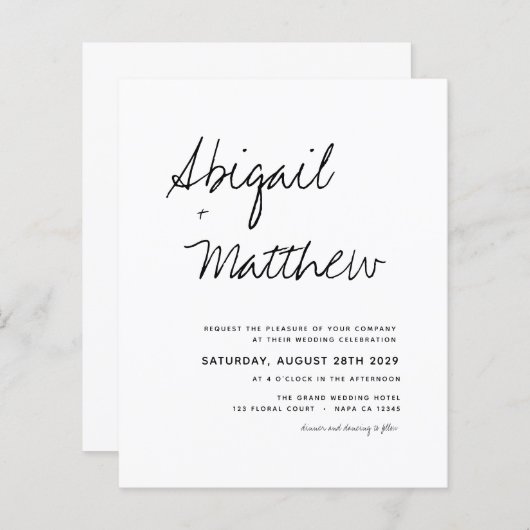 Budget Boho Schwarz-weiß Moderne Hochzeitseinladun (Vorne/Hinten)