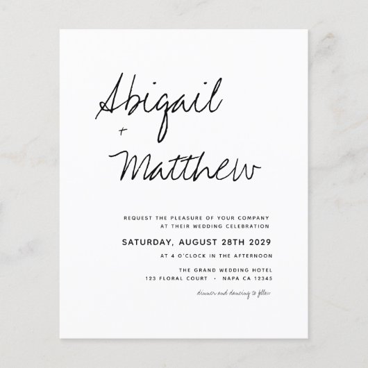 Budget Boho Schwarz-weiß Moderne Hochzeitseinladun Flyer (Vorne)