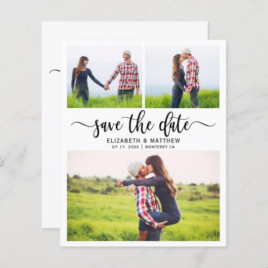 Budget Boho Script Foto Collage Save the Date (Vorne/Hinten)