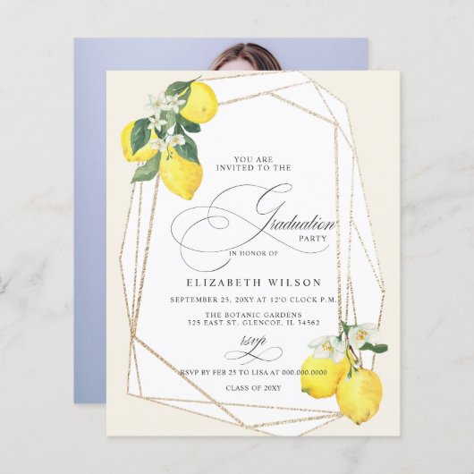 Budget Boho Script Lemon Summer Foto Abschluss (Vorne/Hinten)