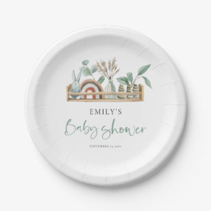 Budget Boho Shelf Toys Sage Baby Dusche Pappteller
