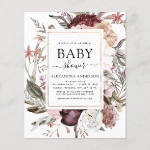 Budget Boho Staubiges Rosa Burgund Baby Shower Flyer