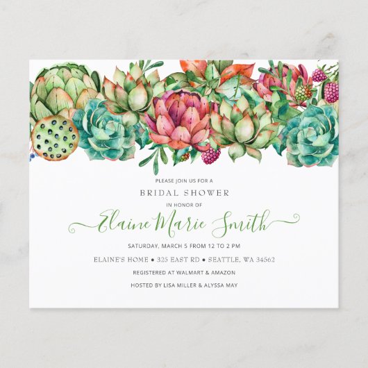 Budget Boho Succulent Bridal Dusche Einladung (Vorderseite)