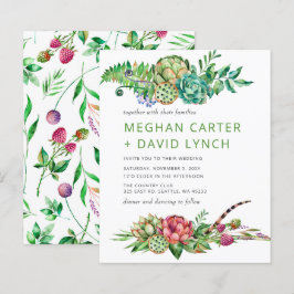 Budget Boho Sukkulente Kaktus Hochzeitseinladung
