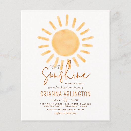 Budget Boho Sunshine Boy oder Girl Baby Dusche (Vorderseite)