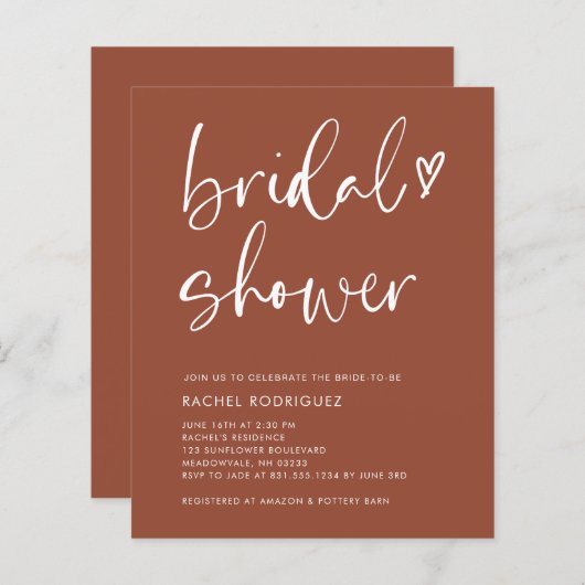 Budget Boho Terracotta Bridal Dusche Einladung (Vorne/Hinten)