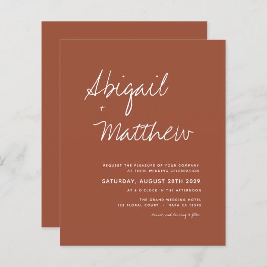 Budget Boho Terracotta Einladung zur Hochzeit (Vorne/Hinten)
