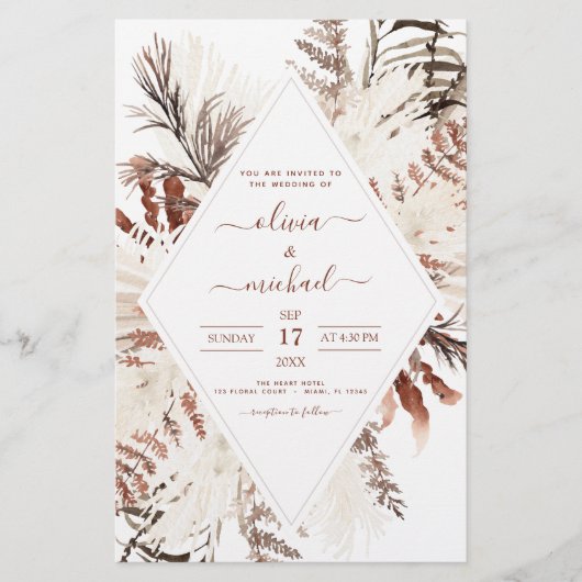 Budget Boho Terracotta Pampas Grass Beige Hochzeit (Vorderseite)