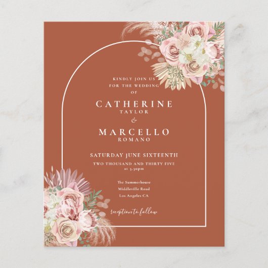 Budget Boho Terracotta Pampas Grass Wedding (Vorderseite)