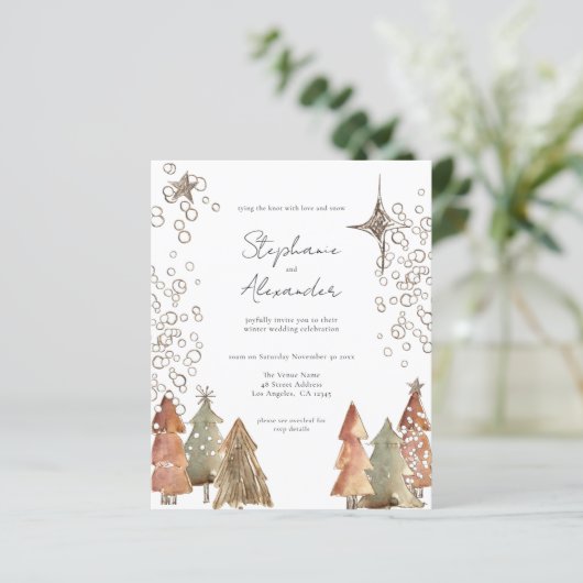 Budget Boho Trees Stars QR Code Weihnachtsfeier (Stehend Vorderseite)