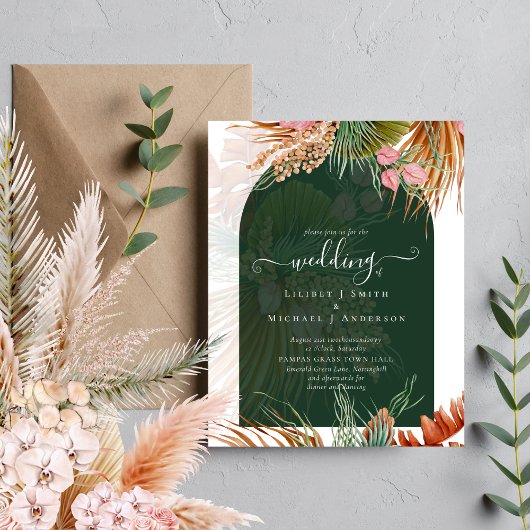 Budget Boho Tropical Pampas Green Wedites Einladun Flyer